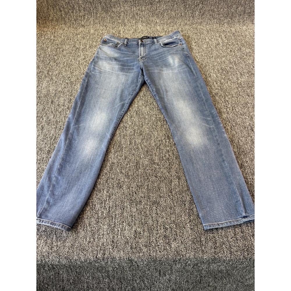 Lucky Brand 410 Athletic Slim Jeans Mens 36/32 Blue Denim Whiskered Straight Leg